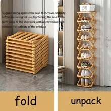 Madebyblanc 1pc Bamboo No-Installation Folding Shoe Rack, Suitable For Dining Room, Entryway, Bedroom, Living Room - Ginger - View 7
