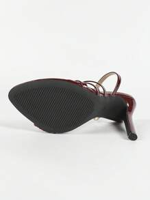 Jin Bei Qi Giày sandal cao gót mũi tròn, nhiều quai, hở mũi, chất liệu da bóng, dành cho nữ, thích hợp cho mùa xuân/hè, kiểu dáng sang trọng, thanh lịch, dự tiệc, màu đỏ tía. - Màu Đỏ Sâu - Xem 8