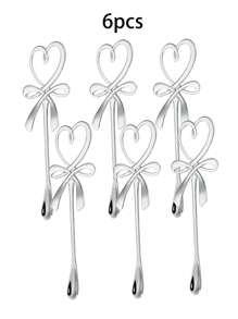 2件/4件/6件爱心蝴蝶结挂杯勺、爱心蝴蝶咖啡勺、不锈钢咖啡搅拌勺、咖啡勺、长柄甜点勺、餐勺、不锈钢爱心蝴蝶结勺、不锈钢蜂蜜勺 返校季 - 彩色 - 查看 17
