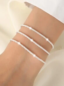 3 件/套简约闪亮金属链多层手链适合女性 - 疊戴手鍊 - 查看 10