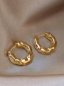 1 Pair Asymmetrical Hammered Texture Geometric Round Hoop Earrings, Minimalist Style, Suitable For Women's Daily Wear - Earrings - View 5