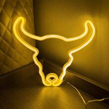 1pc 11.1x9.9in (Approx. 28x25.3cm) USB/Battery Powered LED Neon Sign Pink Bull Head Wall Decor, Suitable For Bedroom, Room, Wedding, Bar, Cow Party Decoration, Blue - Multicolor - View 15