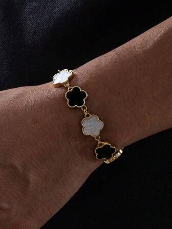 1 件经典黑白幸运四叶草手链，男士，情人节佩戴（黑色需要去除薄膜），妈妈，母亲，母亲节，礼物