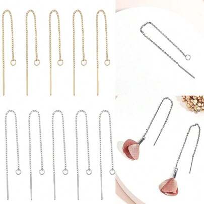 10pcs 60/80mm Ear Threads Stainless Steel Earrings Thread Dangling Threaded Earring Stainless Steel Ear Threads With Loop Drop Earring Threader For Jewelry Earring Making