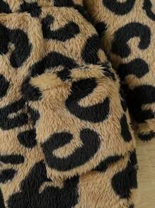 Young Girl Leopard Print Warm Winter Jacket With Cute Bear Ear Hood, Zipper Closure And Pockets, Thick And Insulated - Coffee Brown - View 6