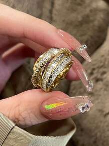 1pc Luxury Simple Knotted Design Unique Zirconia Openable Rings For Women Girl Daily Wear Jewelry