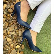 Vizzano Pumps Medium Thin Heel Stilleto Comfort Original Patent Luxury Elegant Pointed Toe Women's Sandal - Màu xanh lam - Xem 1