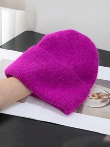 1pc Women's Solid Color Knit Hat, Fashionable Loose Knitted Cap, Soft & Warm Rabbit Hair Large Circumference Beanie, Suitable For Outdoor Travel In Autumn/Winter - Knitted Hat - View 16