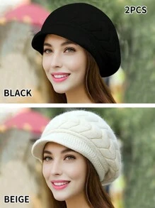 1 件装男士保暖针织帽带帽檐纯色弹力透气针织混纺滑雪帽冬季秋季 - 彩色 - 查看 2