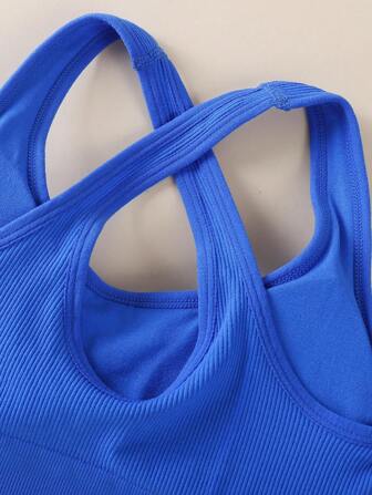 Women's Solid Color Cross-Back Crisscross Strap Sports Bra, Cool Light Blue