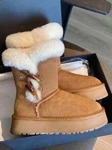 Thick Sole Snow Boots, Vintage Buckle Design, Warm Thermal Lined, Lightweight Casual Comfortable Outdoor Sports Snow Boots