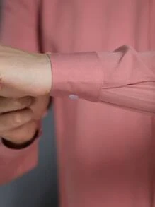 Long Sleeve Dress Shirt In Viscose Fabric Shrinks A Little With Pocket Slim Fit Not Bulky, Easy To Iron - Bụi hồng - Xem 3