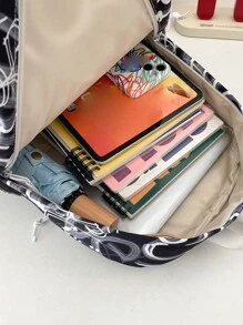 1 chiếc Balo Nylon In Chữ, Túi Đi Học Thường Ngày Dùng Hàng Ngày - màu đen - Xem 4