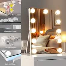 Hasipu Makeup Vanity Mirror With Lights, 11" X 14" Tabletop Led Mirror With 11 Dimmable Bulbs, 3 Colors Mode Lighting Mirrors With Stand Aluminum Thin Frame For Living Room, Home Bathroom Decor Summer Makeup Organizer Bathroom Accessories Back To School - US A Type Plug(110-127V) - View 8