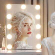 Hasipu Makeup Vanity Mirror With Lights, 11" X 14" Tabletop Led Mirror With 11 Dimmable Bulbs, 3 Colors Mode Lighting Mirrors With Stand Aluminum Thin Frame For Living Room, Home Bathroom Decor Summer Makeup Organizer Bathroom Accessories Back To School - US A Type Plug(110-127V) - View 9