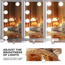 Hasipu Makeup Vanity Mirror With Lights, 11" X 14" Tabletop Led Mirror With 11 Dimmable Bulbs, 3 Colors Mode Lighting Mirrors With Stand Aluminum Thin Frame For Living Room, Home Bathroom Decor Summer Makeup Organizer Bathroom Accessories Back To School - US A Type Plug(110-127V) - View 3
