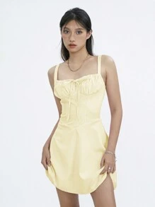 Women's Summer Corset Mini Dress Lace Up Backless A-Line Flowy Sundress Going Out  Fashion Party Dresses Graduation Dresses For Women - Màu vàng - Xem 8