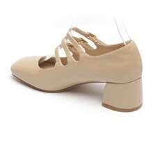 Elegant Multi-Strap Pumps - Gold And Black Finish, Comfortable Block Heel - Beige - View 6