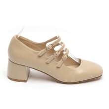 Elegant Multi-Strap Pumps - Gold And Black Finish, Comfortable Block Heel - Beige - View 5