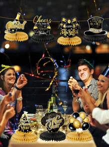 Trang trí theo phong cách tổ ong mừng năm mới, Trang trí mừng năm mới, Đồ trang trí bàn tiệc đêm giao thừa năm 2025 Black Bling, Mặt bàn theo chủ đề mừng năm mới - Nhiều màu - Xem 4