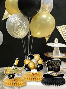 Trang trí theo phong cách tổ ong mừng năm mới, Trang trí mừng năm mới, Đồ trang trí bàn tiệc đêm giao thừa năm 2025 Black Bling, Mặt bàn theo chủ đề mừng năm mới - Nhiều màu - Xem 3