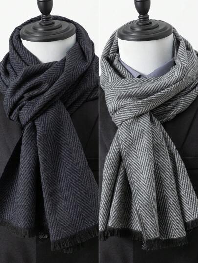 1 st. Herr Ny Fiskbensmönstrad Konstkashmir Affärsmässig Överrock, Yllekappa Med Halsduk