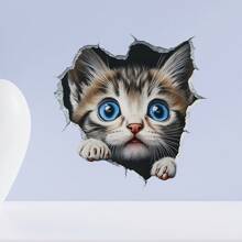 1 件创意 3D 墙壁破壁贴花，撕下即可粘贴可爱猫咪墙贴，可移除动物墙贴适用于浴室卧室客厅办公室居家房间装饰 - 彩色 - 查看 5