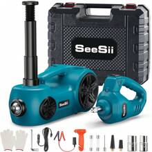 Seesii Electric Car Jack, 5 Ton Car Jack Kit, 12V Hydraulic Jack With Electric Impact Wrench And Tire Inflator Pump, Portable Car Jack Kit For SUV MPV Truck Change Tires Garage Repair - màu xanh lá - Xem 1