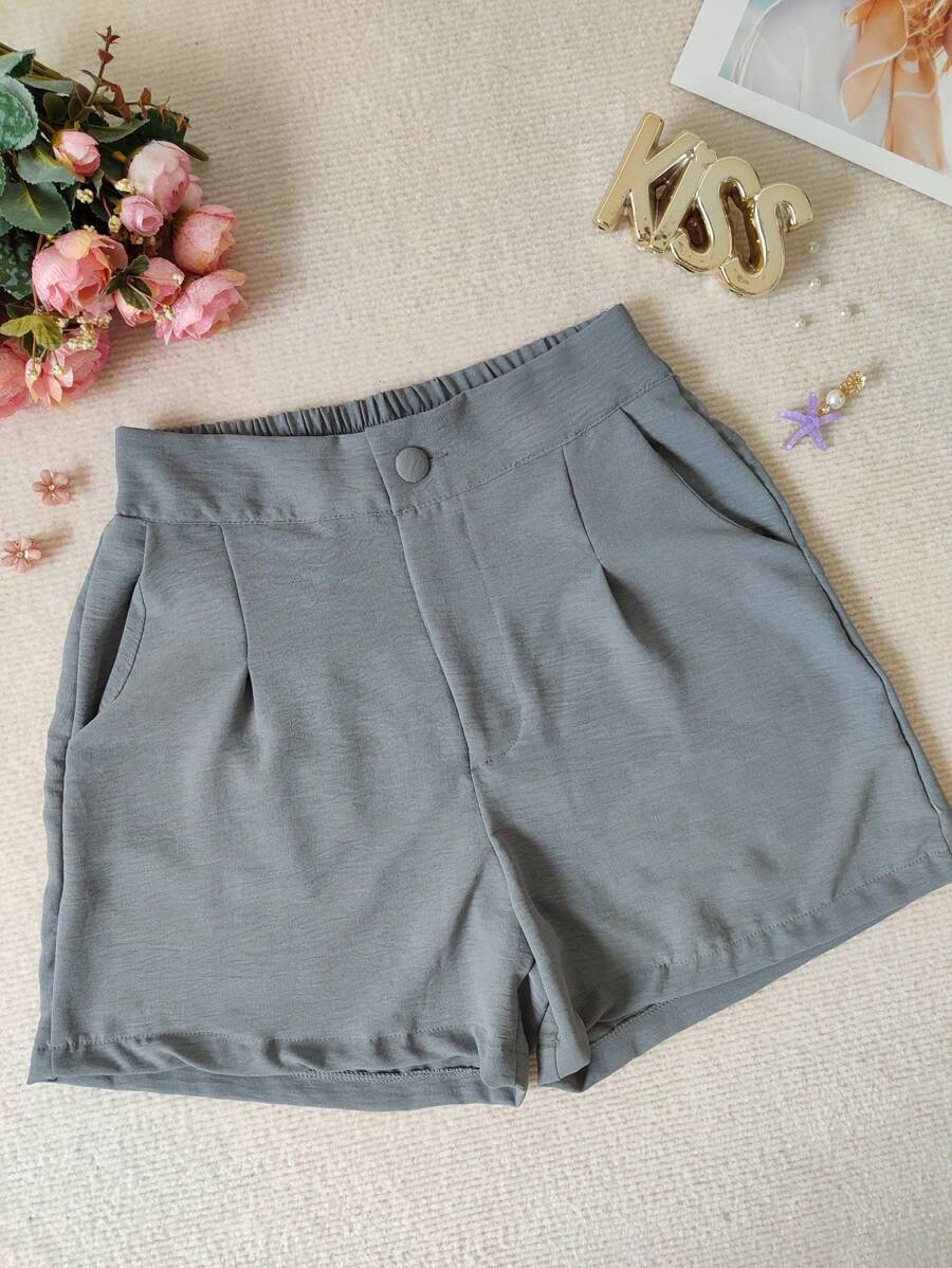 Basic Duna Shorts With Pocket And Back Elastic With Lining - Xám - Xem 1