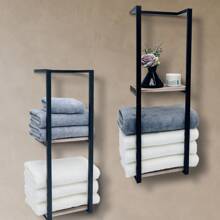 1pc 2-Tier Wall Mounted Towel Rack, Contemporary Metal Wall-Mounted Towel Rack - Multifunctional Bathroom Organizer, Easy Assembly, Space Saving Bathroom Organizer For Home, Bedroom, Towels, Hand Towels, Bath Towels.
