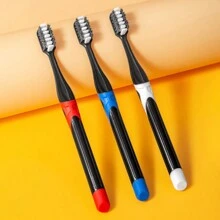 1/3 牙刷 3 种颜色，成人中号刷毛牙刷，防滑刷柄，防尘牙刷套 - 彩色 - 查看 9
