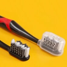 1/3 牙刷 3 种颜色，成人中号刷毛牙刷，防滑刷柄，防尘牙刷套 - 彩色 - 查看 10