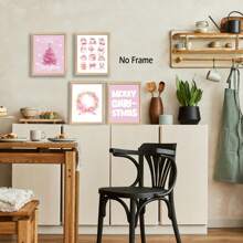 粉色圣诞墙壁艺术装饰 4 件套 - 圣诞节冬季艺术品海报冬季雪景节日墙壁装饰适用于家庭卧室酒吧推车装饰 - （带框） - 彩色 - 查看 10