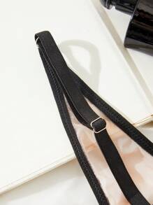 时尚迷人女士内衣套装，蕾丝和透明拼接性感诱人胸罩和丁字裤，透气紧身内衣，适合约会和浪漫旅行，性感礼物创意 - 黑色 - 查看 5