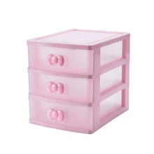 3-Tier Pink Plastic Desk Storage Organizer Box With Drawers - Pink Room Decor, Waterproof, Rectangular File And Jewelry Storage Box, Suitable For Office, School And Home Stationery, Office Supplies And Accessories Back To School