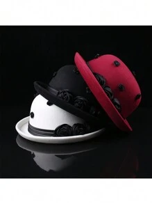 1 件优雅纯色帽子，纹理仿羊毛面料，适合春季、秋季和冬季的派对 - A - 查看 6