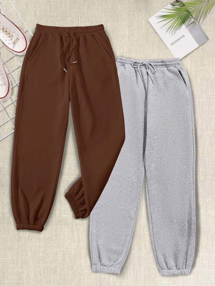 New Women's 2 Pieces Set Thermal Lined Casual Drawstring Sports Trousers Home Clothes Women's Sports Trousers Pajamas Autumn And Winter Warm Pants Suitable For Home Warmth Outdoor Sports Gatherings