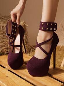 Giày cao gót gợi cảm 16CM cho nữ, Giày nữ đi tiệc, Giày nữ đa năng cho tiệc tùng, Giày cao gót siêu cao cỡ 34-45, Giày cao gót mỏng, Giày nữ cỡ lớn chống nước - Đỏ - Xem 5