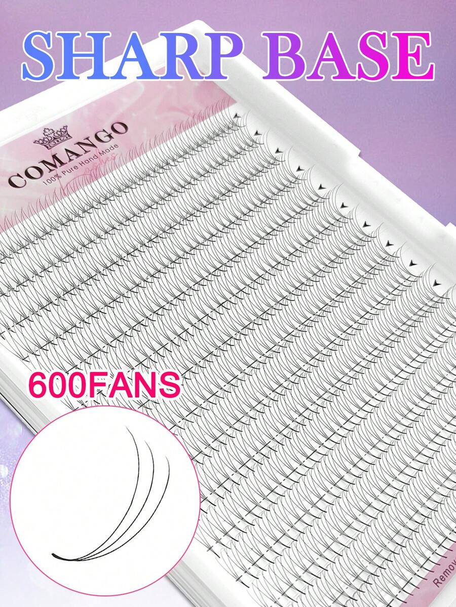 CoMango 600Fans C/D Pointy Base Premade Volume Fans Eyelash Extension 3D 0.07mm Individual Sharp Pointy Stem Fans Custom Logolash Clusters,Eyelash Clusters,Individual Eyelashes,Lashes,Fake Lashes