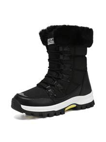 Stivali sportivi da donna per esterno, con fodera termica e suola spessa, antiscivolo, con platform, stringati, stivali da neve alla moda, stivali da donna in pelle con platform di nicchia - nero - Visualizzare 7