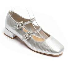 Double Strap Pumps With Rhinestone Buckles – Modern Elegance In Gold, Silver Or Black Patent - Silver - View 1