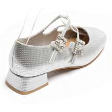 Double Strap Pumps With Rhinestone Buckles – Modern Elegance In Gold, Silver Or Black Patent - Silver - View 4