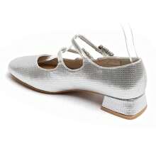 Double Strap Pumps With Rhinestone Buckles – Modern Elegance In Gold, Silver Or Black Patent - Silver - View 3