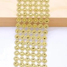 1pc 6-Row Golden Flower Crystal Rhinestone Tulle Ribbon Roll, Glitter Decoration For Wedding Party