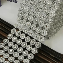1pc 6-Row Golden Flower Crystal Rhinestone Tulle Ribbon Roll, Glitter Decoration For Wedding Party