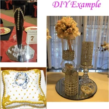 1pc 6-Row Golden Flower Crystal Rhinestone Tulle Ribbon Roll, Glitter Decoration For Wedding Party