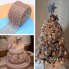 1pc 6-Row Golden Flower Crystal Rhinestone Tulle Ribbon Roll, Glitter Decoration For Wedding Party