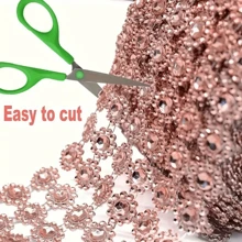 1pc 6-Row Golden Flower Crystal Rhinestone Tulle Ribbon Roll, Glitter Decoration For Wedding Party