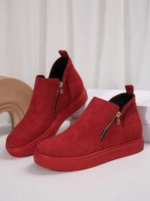 Women's Ankle Boots And Short Boots, Winter Boots, Red Christmas Boots, Women's Flat Shoes, New Shoe Short Boots, Women's Shoes With Zipper , Match Dresses - Red - View 6