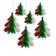 6pcs 3D Mini Christmas Trees Pendant Flags Indoor Scene Decor For Party - Red and White - View 3